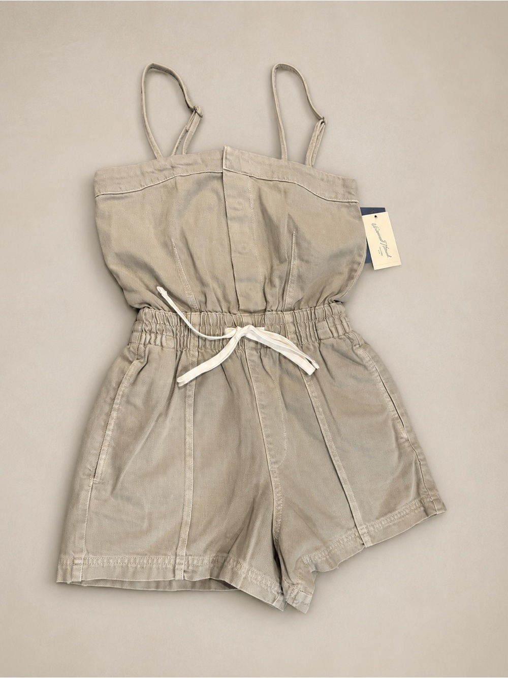 Kids Neutral-Tan Romper with Drawstring - Brand Unknown